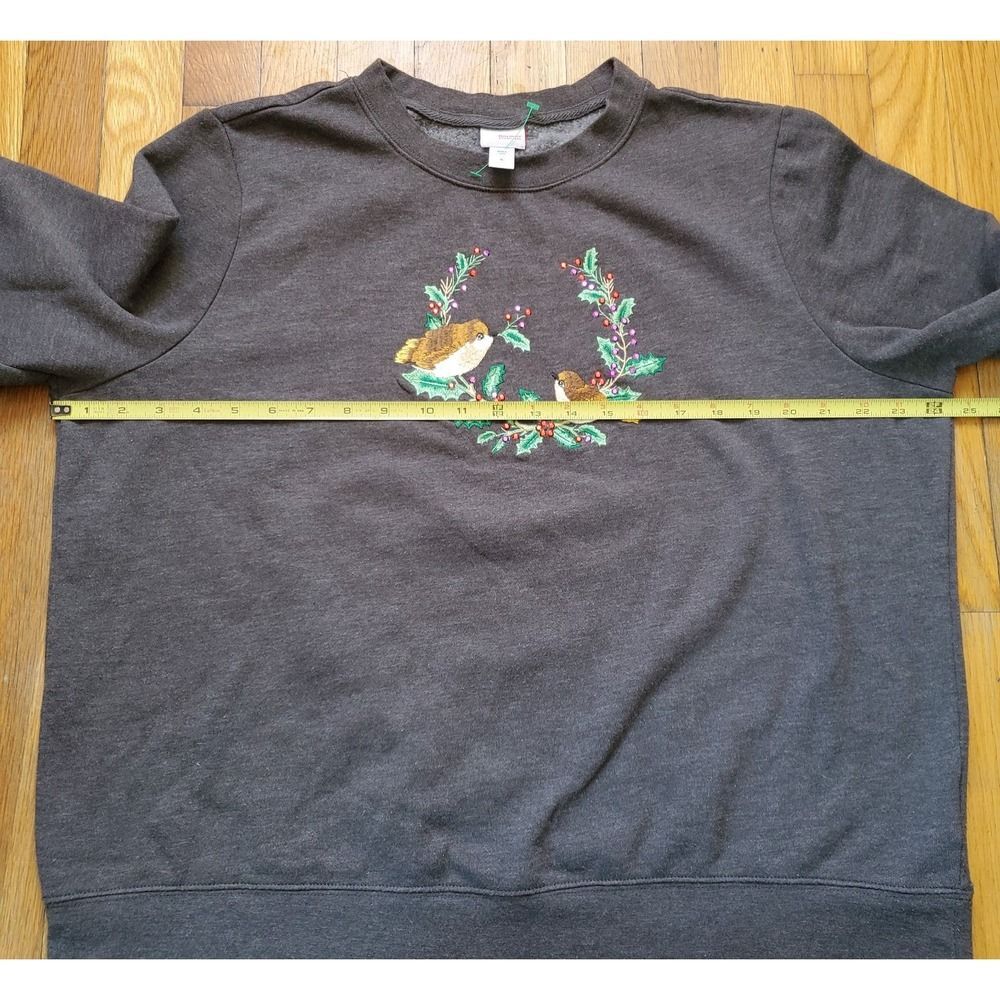 Crewneck sweatshirt Vintage Cottagecore grandma holiday birds on wreath sz xl - Picture 6 of 8